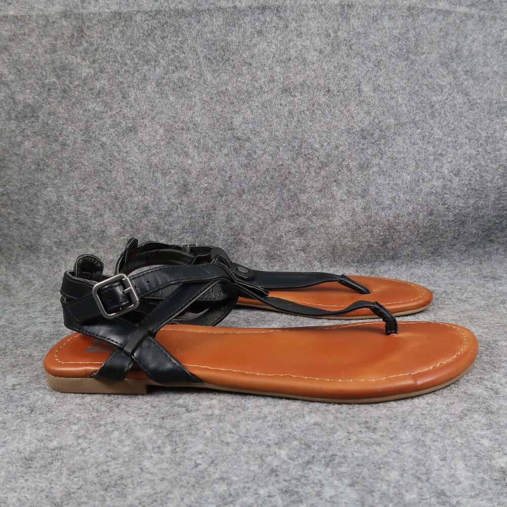 R2 Shoes Womens 9 Sandals Casual Ankle Strap Buckle Thong Black Flats Fashion